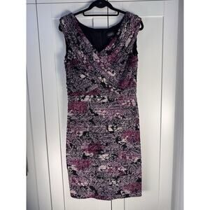 Adrianna Papell Purple and Black Bodycon Ruffle Dress Size 14 Cocktail Formal